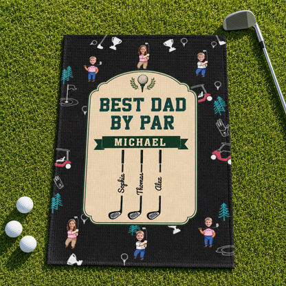 Best Dad By Par Personalized Golf Towel – Custom Golf Dad Gift with Kids Names, Perfect Gift for Golf Lover Dad, Personalized Golf Towel