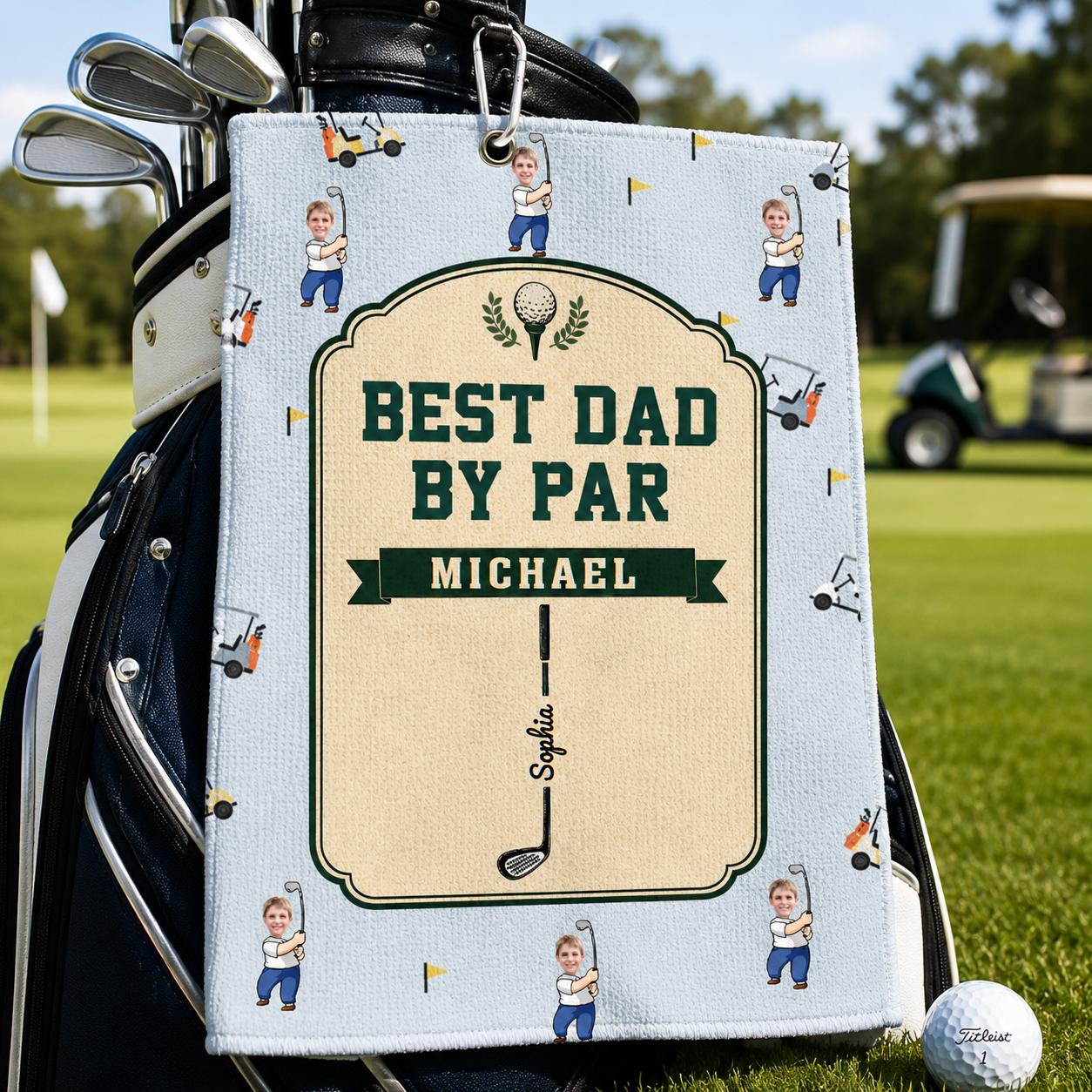 Best Dad By Par Personalized Golf Towel – Custom Golf Dad Gift with Kids Names, Perfect Gift for Golf Lover Dad, Personalized Golf Towel