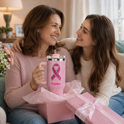 A Personalized Breast Cancer Tumbler That Celebrates Her Strength, Courage & Every Beautiful Moment 💗