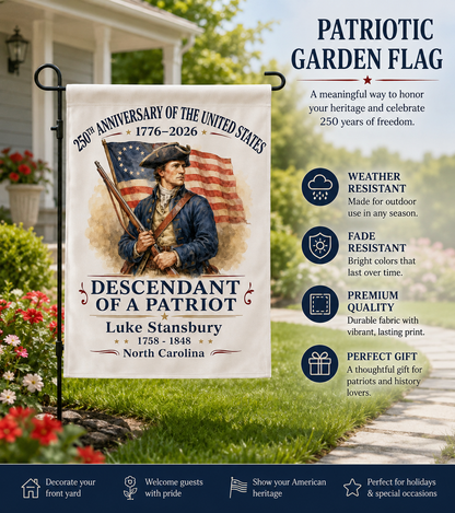 Personalized 250th Anniversary of America Garden Flag – Custom Name Descendant Of A Patriot – 1776–2026 Patriotic Outdoor Decor Gift