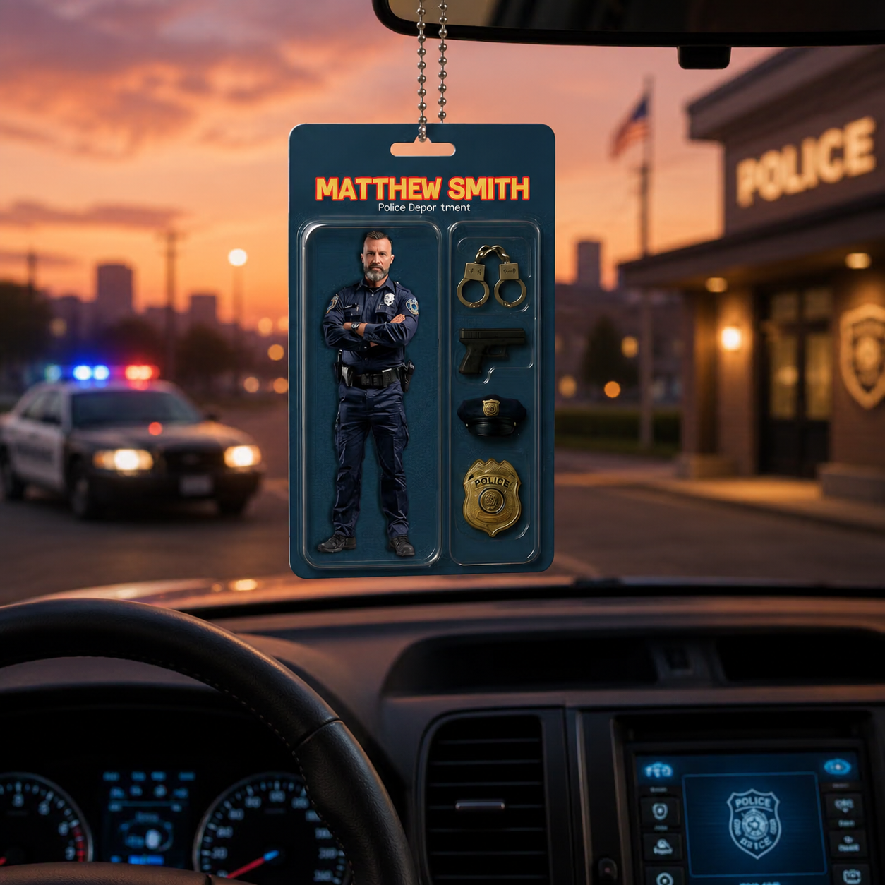 Personalised Photo 3D Effect Cartoon Police Acrylic Keychain with Department Position and Name Birthday Gift for Police