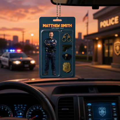 Personalised Photo 3D Effect Cartoon Police Acrylic Keychain with Department Position and Name Birthday Gift for Police