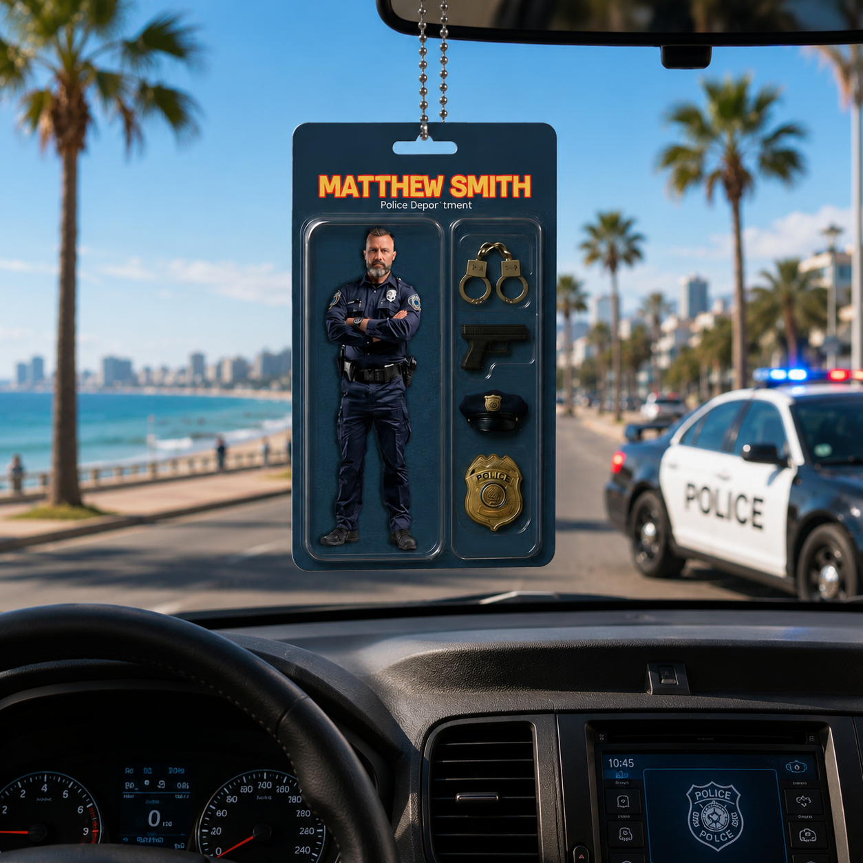 Personalised Photo 3D Effect Cartoon Police Acrylic Keychain with Department Position and Name Birthday Gift for Police