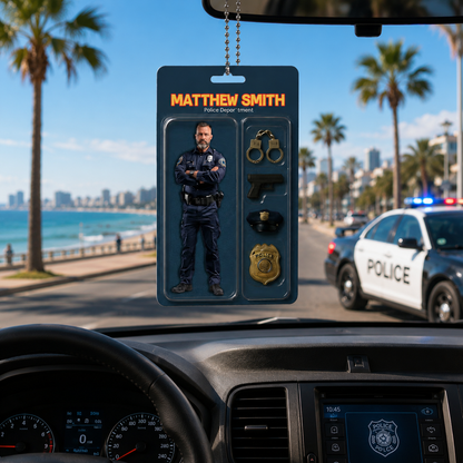 Personalised Photo 3D Effect Cartoon Police Acrylic Keychain with Department Position and Name Birthday Gift for Police