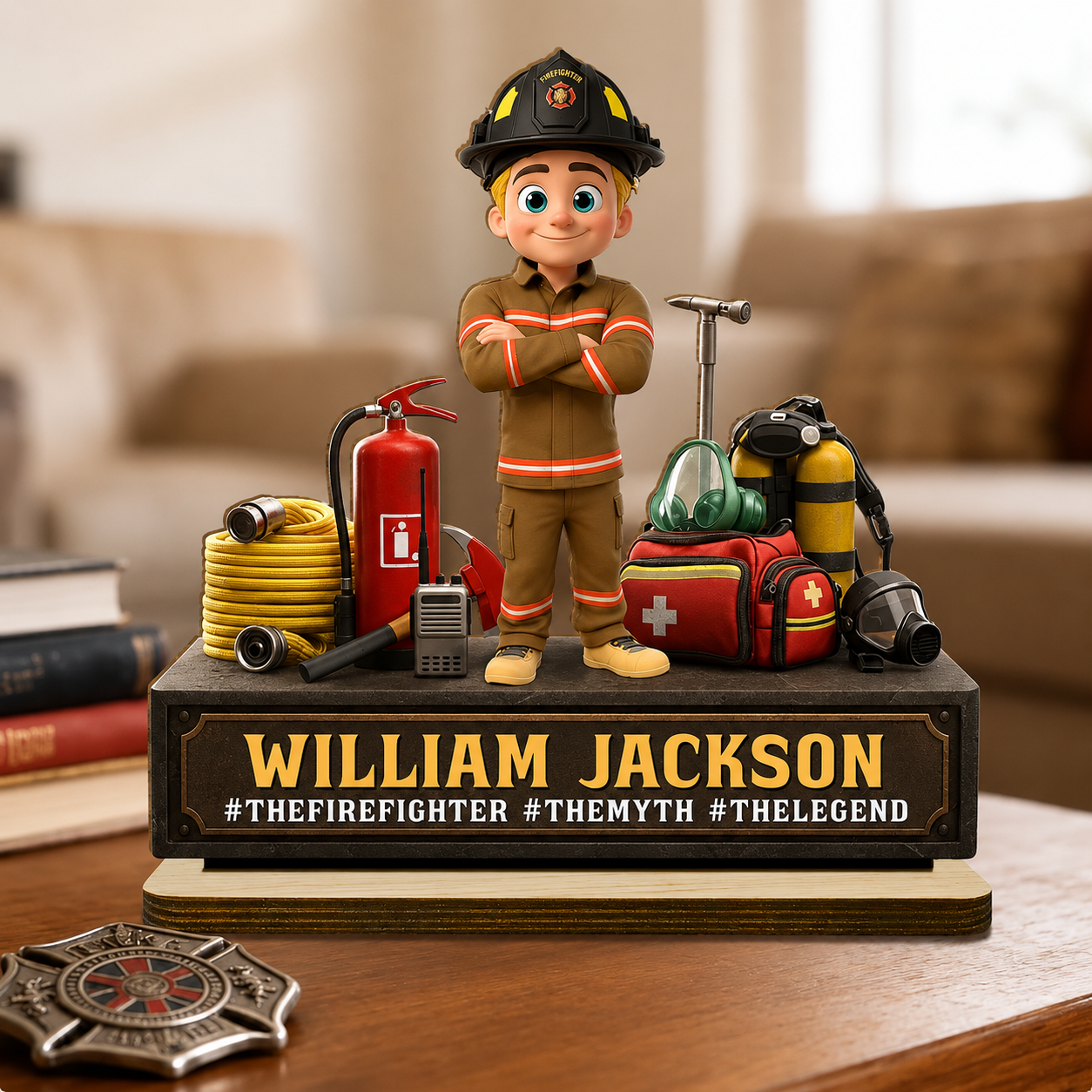 The Firefighter The Myth The Legend - Personalized Custom 2-Layer Wood Plaque With Flat Base
