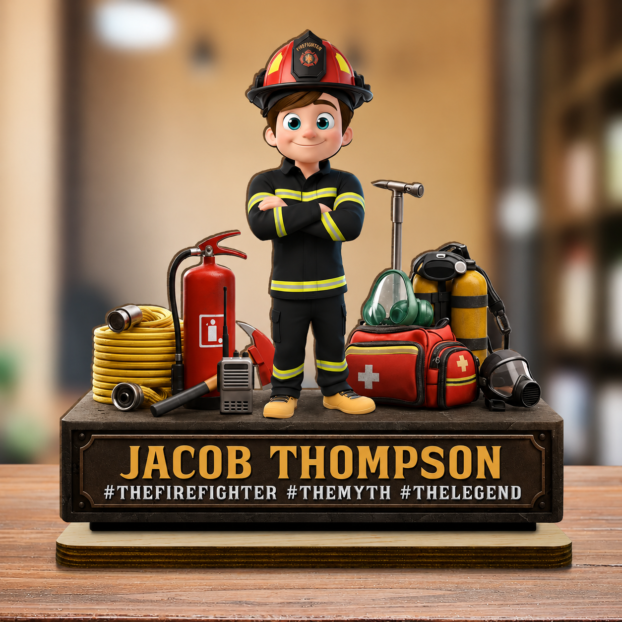 The Firefighter The Myth The Legend - Personalized Custom 2-Layer Wood Plaque With Flat Base