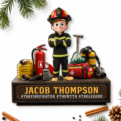 The Firefighter The Myth The Legend - Personalized Custom 2-Layer Wood Plaque With Flat Base