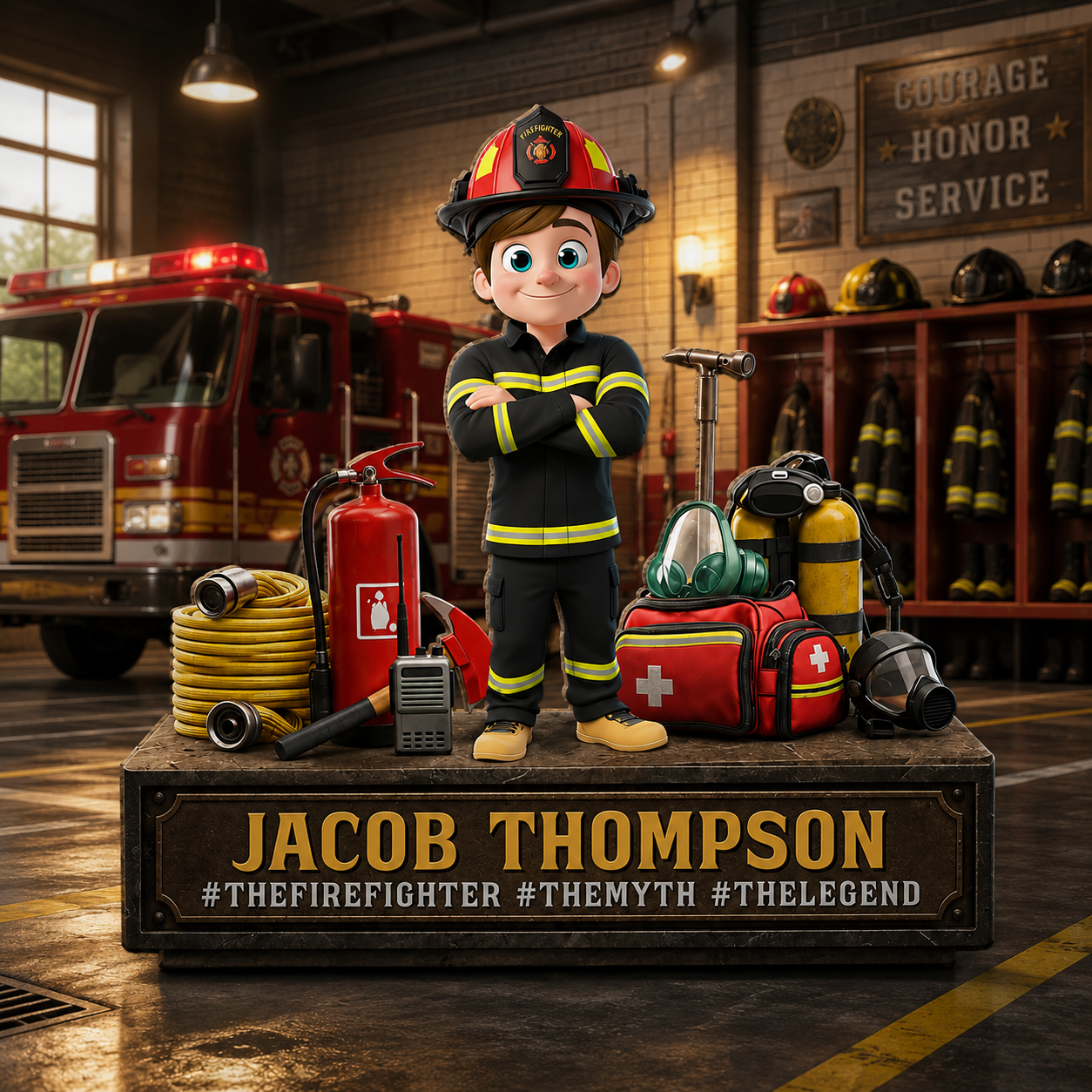 The Firefighter The Myth The Legend - Personalized Custom 2-Layer Wood Plaque With Flat Base