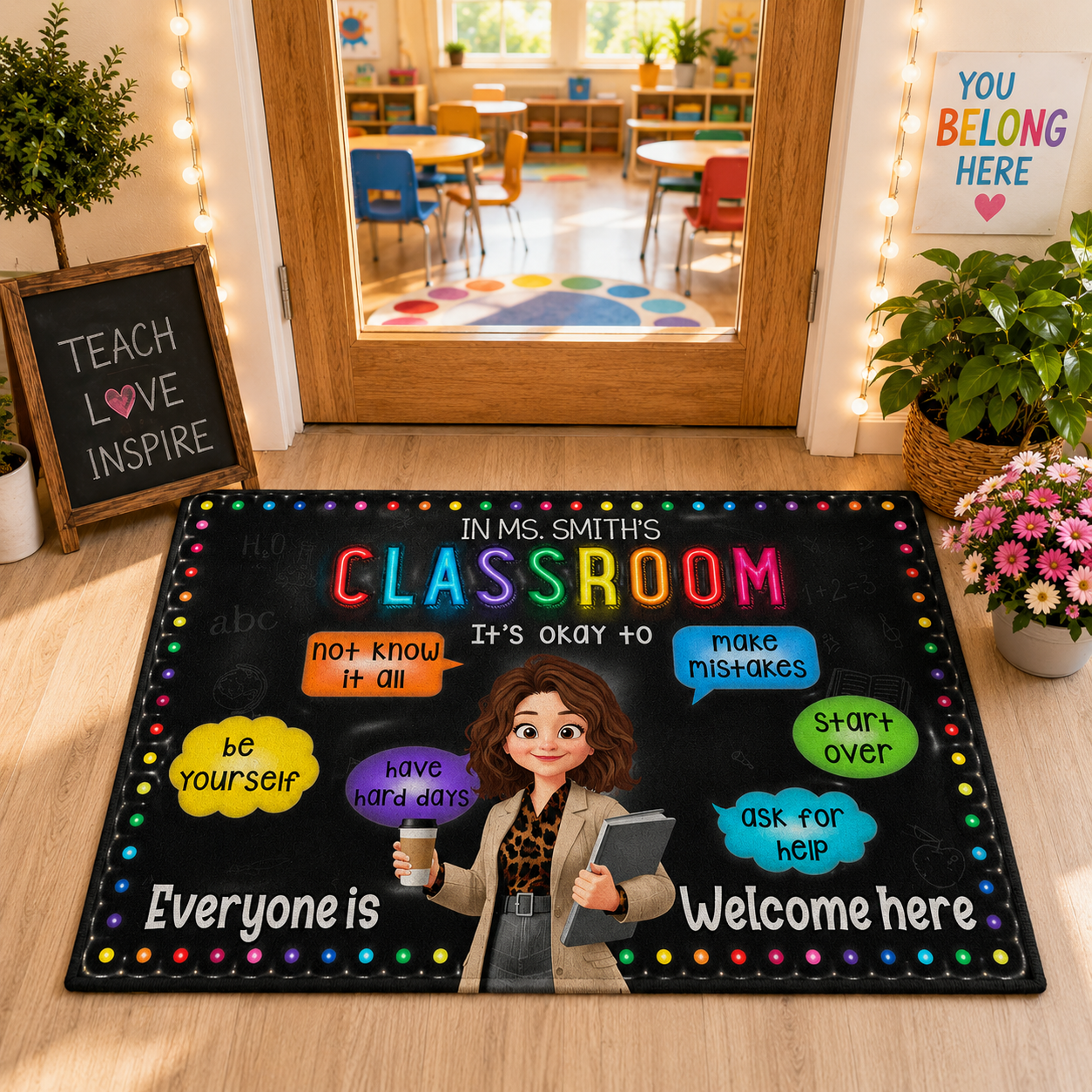 New Version Classroom Doormat Everyone Is Welcome Here - Personalized Doormat