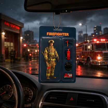 Personalised Photo 3D Effect Cartoon Fireman Acrylic Keychain with Department Position and Name Birthday Gift for Fireman