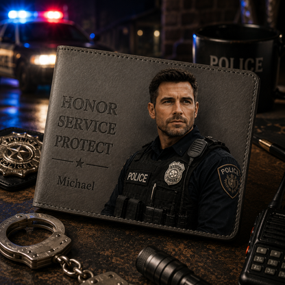 Custom Police Wallet – Honor Service Protect Personalized Leather Wallet