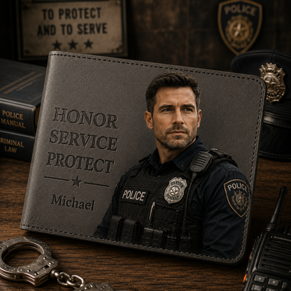 Custom Police Wallet – Honor Service Protect Personalized Leather Wallet