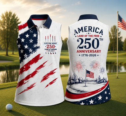 Personalized America 250th Anniversary Women’s Golf Polo – Custom Name Patriotic Golf Shirt – 1776–2026 Gift