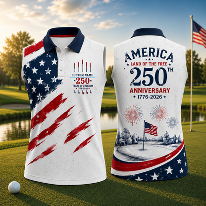 Personalized America 250th Anniversary Women’s Golf Polo – Custom Name Patriotic Golf Shirt – 1776–2026 Gift