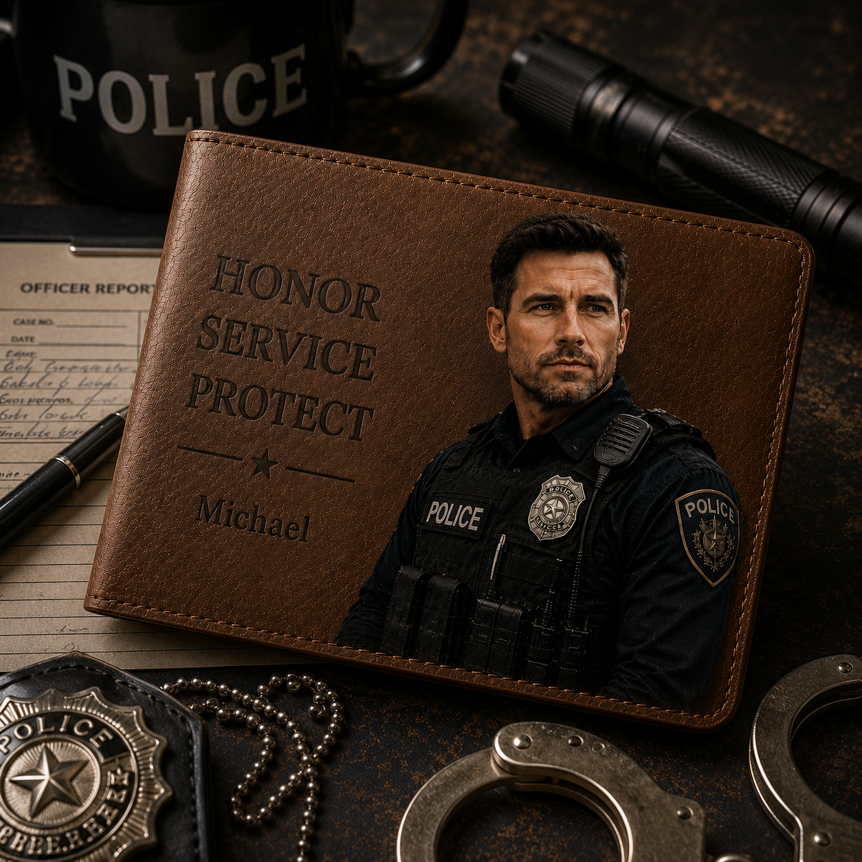 Custom Police Wallet – Honor Service Protect Personalized Leather Wallet