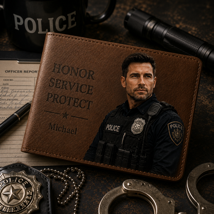 Custom Police Wallet – Honor Service Protect Personalized Leather Wallet