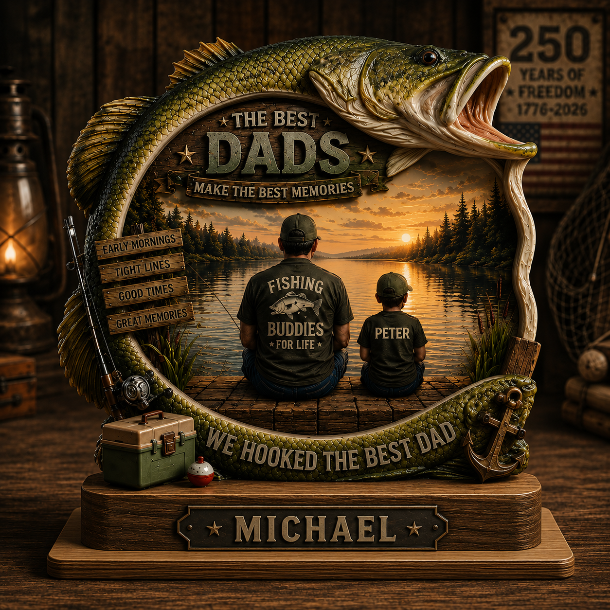 We Hooked The Best Dad – Personalized Fishing Dad Wooden Plaque – Custom Gift For Fishing Dad & Husband
