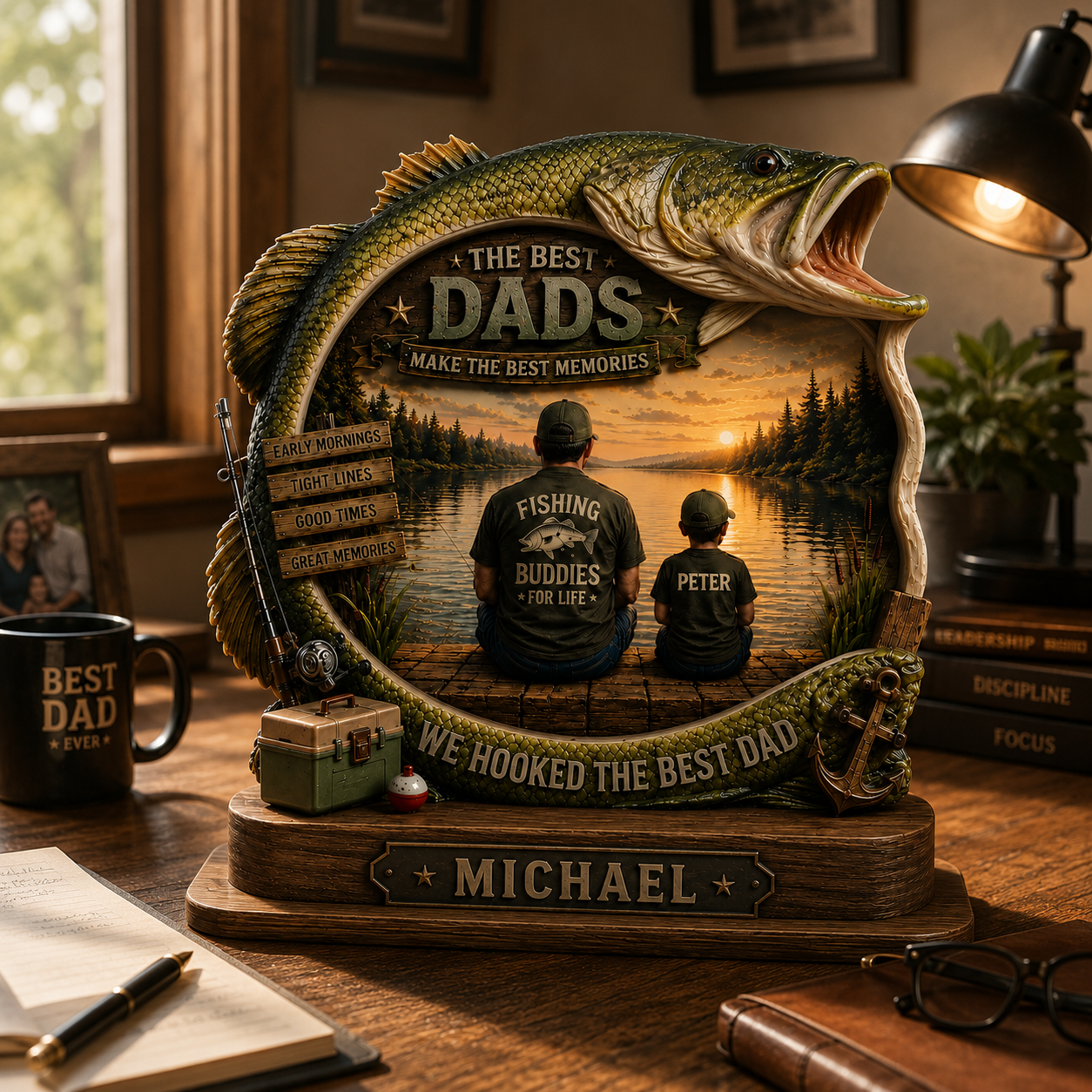 We Hooked The Best Dad – Personalized Fishing Dad Wooden Plaque – Custom Gift For Fishing Dad & Husband