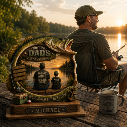 We Hooked The Best Dad – Personalized Fishing Dad Wooden Plaque – Custom Gift For Fishing Dad & Husband