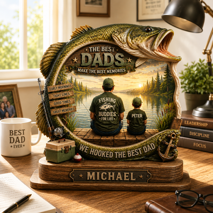 We Hooked The Best Dad – Personalized Fishing Dad Wooden Plaque – Custom Gift For Fishing Dad & Husband
