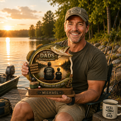 We Hooked The Best Dad – Personalized Fishing Dad Wooden Plaque – Custom Gift For Fishing Dad & Husband