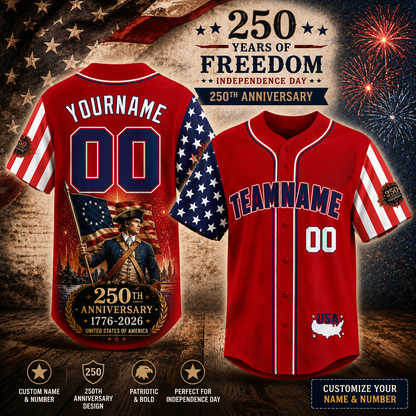 Personalized America 250th Anniversary Baseball Jersey – Independence Day Patriotic Fan Gift – Custom Name & Number 3D Jersey
