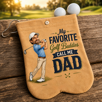 Personalized Cartoon Face Golf Ball Bag Sack with 2 Golf Balls – Custom Photo Golf Accessory Gift for Dad, Golf Lover Birthday Gift for Men