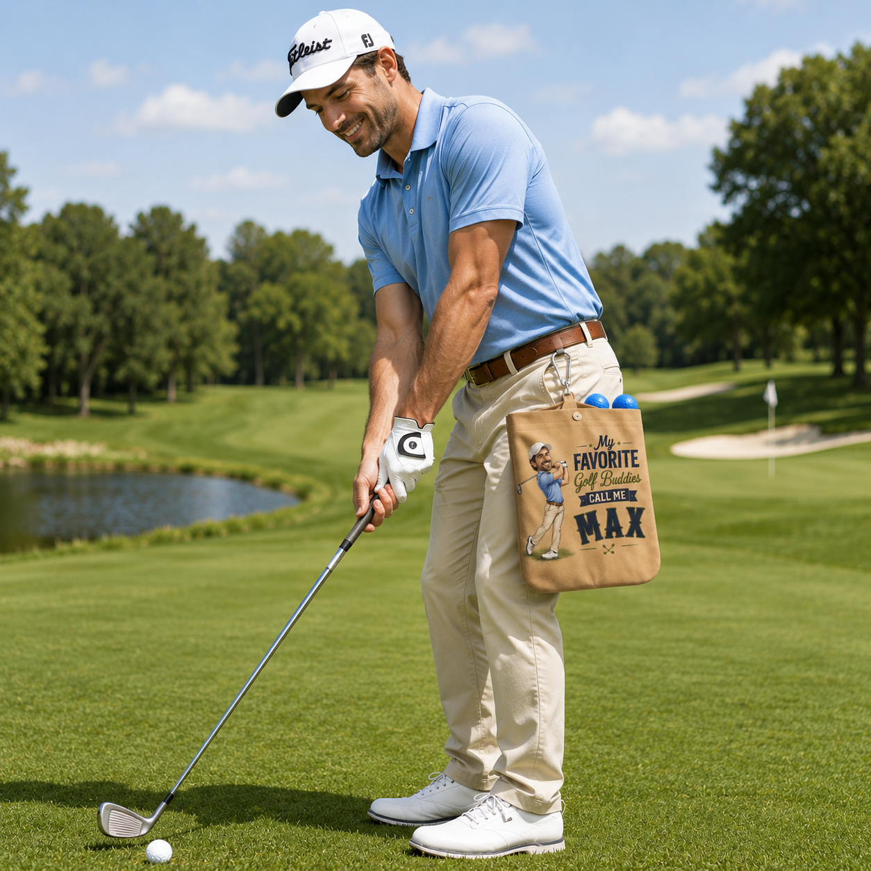 Personalized Cartoon Face Golf Ball Bag Sack with 2 Golf Balls – Custom Photo Golf Accessory Gift for Dad, Golf Lover Birthday Gift for Men