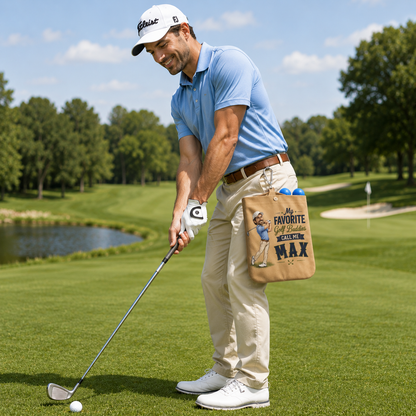 Personalized Cartoon Face Golf Ball Bag Sack with 2 Golf Balls – Custom Photo Golf Accessory Gift for Dad, Golf Lover Birthday Gift for Men