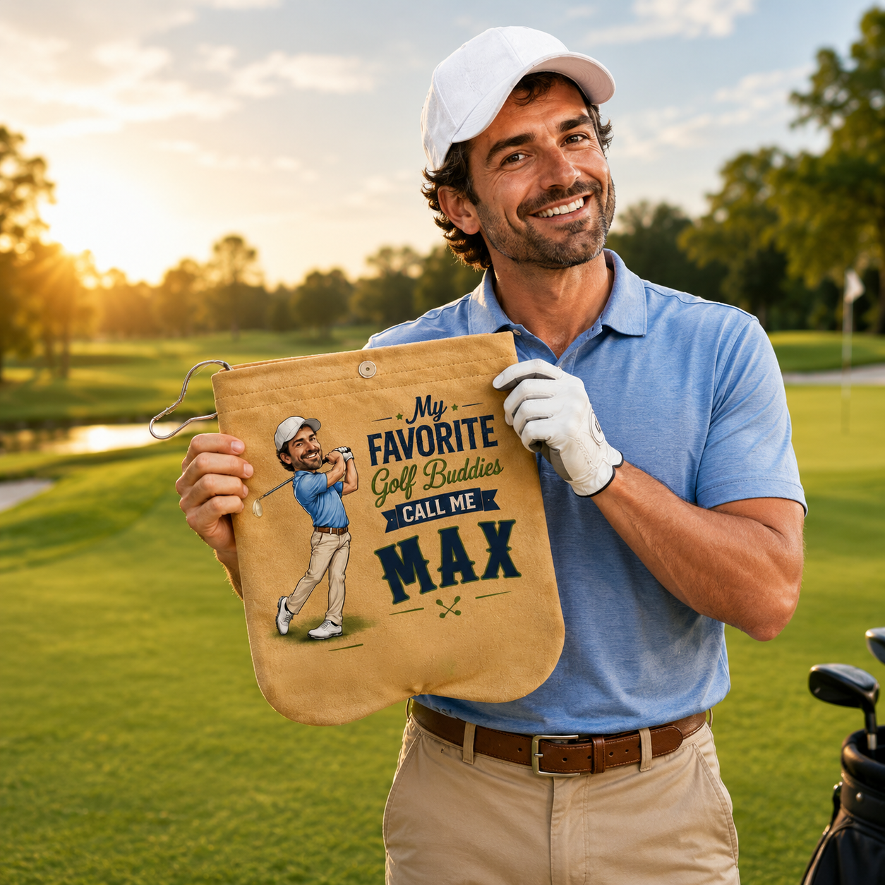 Personalized Cartoon Face Golf Ball Bag Sack with 2 Golf Balls – Custom Photo Golf Accessory Gift for Dad, Golf Lover Birthday Gift for Men