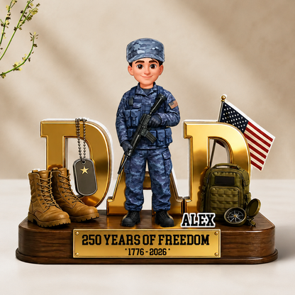 Proud American Military Hero Dad 2D Flat Personalized Acrylic Block Plaque – 250 Years Of Freedom Father's Day Gift For Dad, Husband