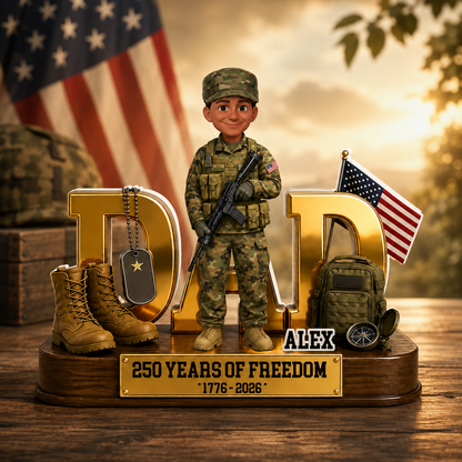Proud American Military Hero Dad 2D Flat Personalized Acrylic Block Plaque – 250 Years Of Freedom Father's Day Gift For Dad, Husband