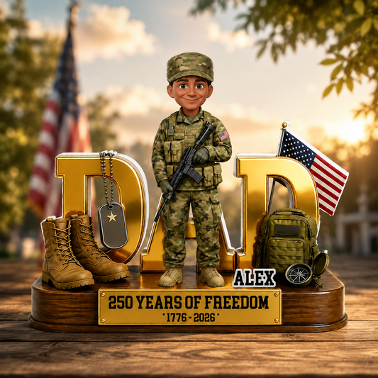 Proud American Military Hero Dad 2D Flat Personalized Acrylic Block Plaque – 250 Years Of Freedom Father's Day Gift For Dad, Husband
