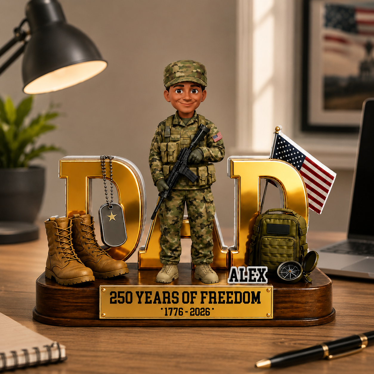 Proud American Military Hero Dad 2D Flat Personalized Acrylic Block Plaque – 250 Years Of Freedom Father's Day Gift For Dad, Husband