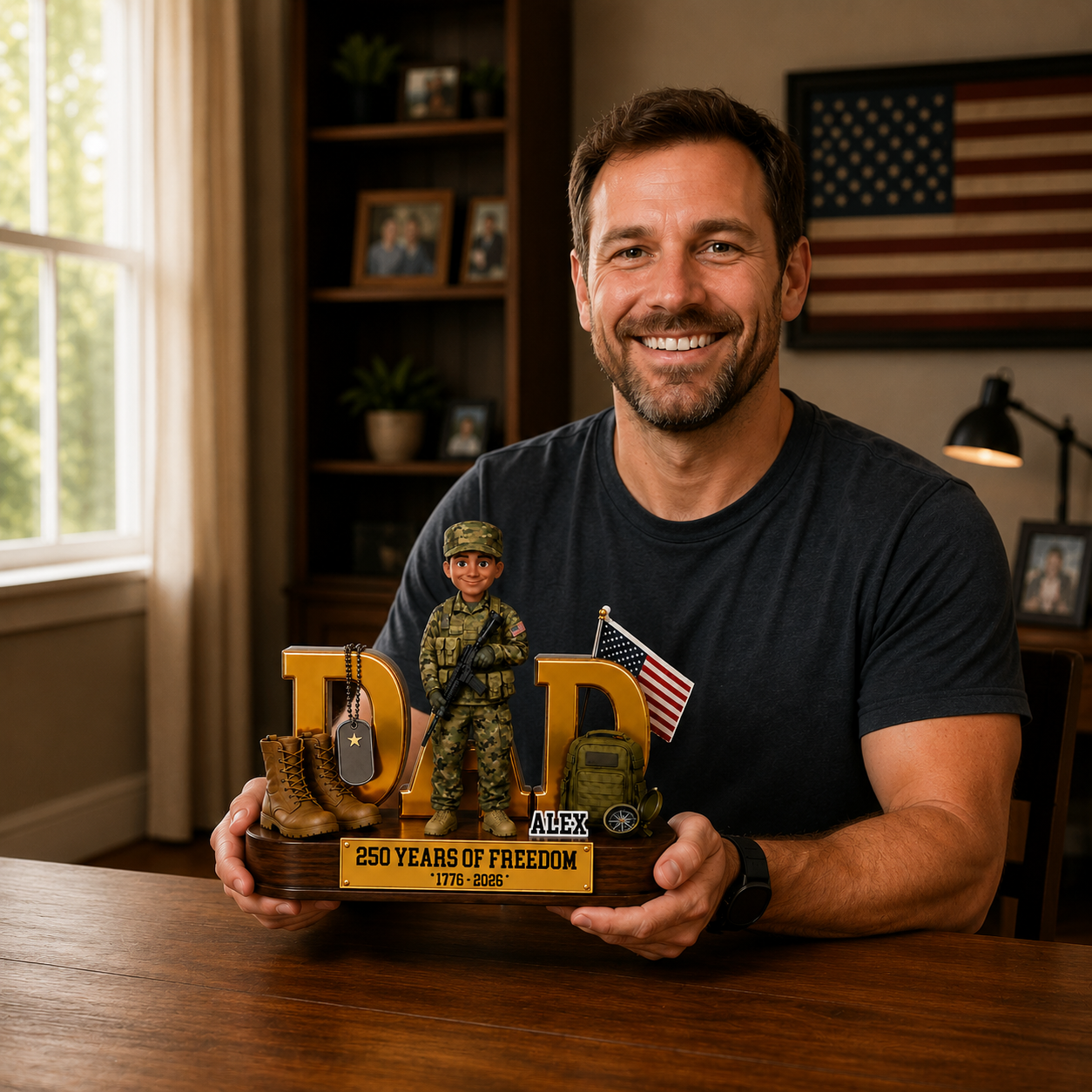 Proud American Military Hero Dad 2D Flat Personalized Acrylic Block Plaque – 250 Years Of Freedom Father's Day Gift For Dad, Husband