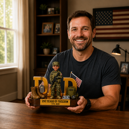 Proud American Military Hero Dad 2D Flat Personalized Acrylic Block Plaque – 250 Years Of Freedom Father's Day Gift For Dad, Husband
