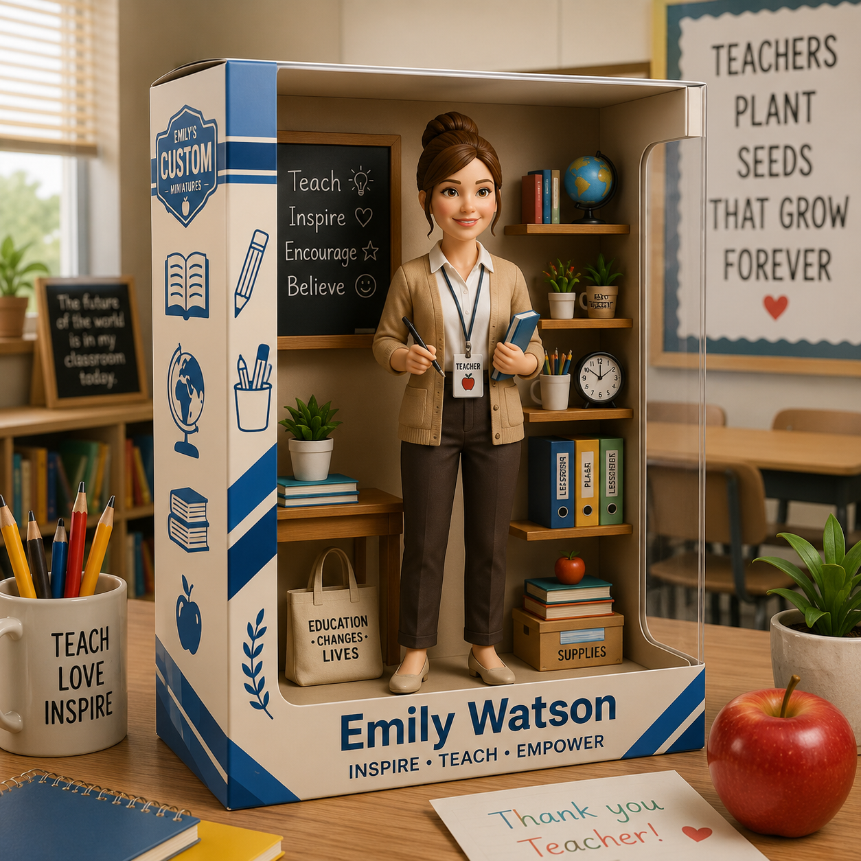 Personalized Teacher Acrylic Display Case, Custom Name Classroom Diorama Keepsake, Teacher Appreciation Gift, Teacher Desk Decor
