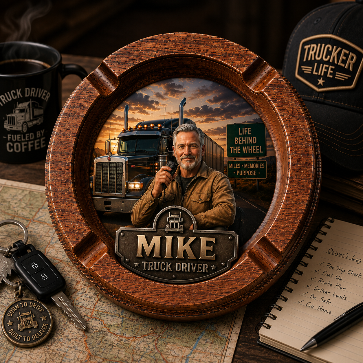 Personalized Truck Driver Ashtray For Cigars | Custom Name Trucker Keepsake | Gift for Dad, Husband, Grandpa | Truck Driver Desk Decor
