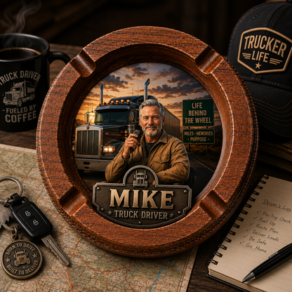 Personalized Truck Driver Ashtray For Cigars | Custom Name Trucker Keepsake | Gift for Dad, Husband, Grandpa | Truck Driver Desk Decor