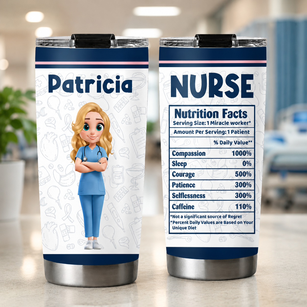Personalized Nurse Skinny Tumbler Mockup – Hospital Inspired Product Photography