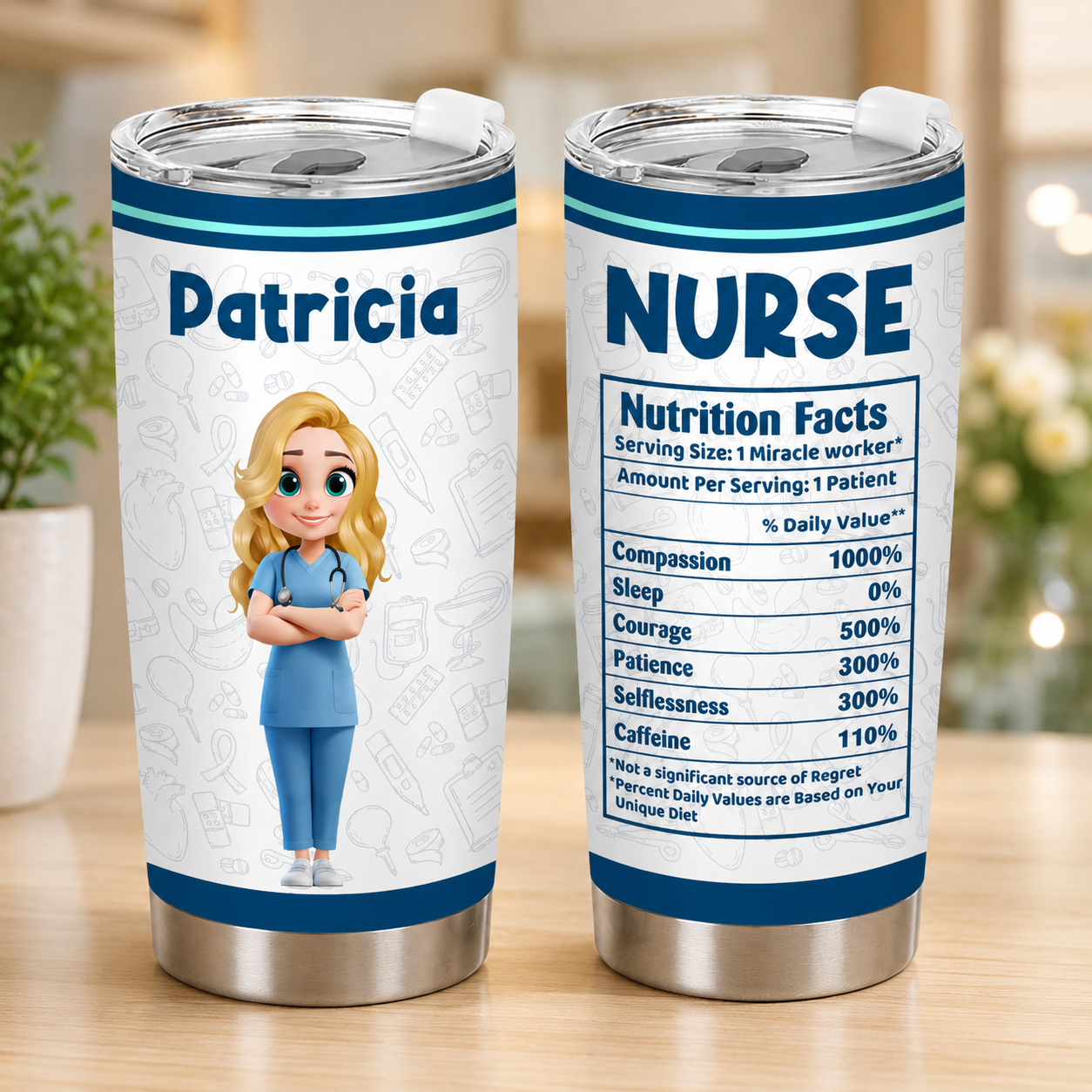 Personalized Nurse Skinny Tumbler Mockup – Hospital Inspired Product Photography