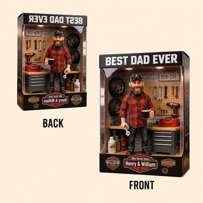 Personalized Mechanic Dad Action Figure, Best Dad Ever Garage Diorama, Custom Photo Miniature, Father's Day Gift, Garage Workshop Keepsake