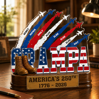 Proud Dad Grandpa America 250th Anniversary Personalized Acrylic Plaque – Custom Kids Names Patriotic Gift for Dad, Grandpa, Father's Day Gift