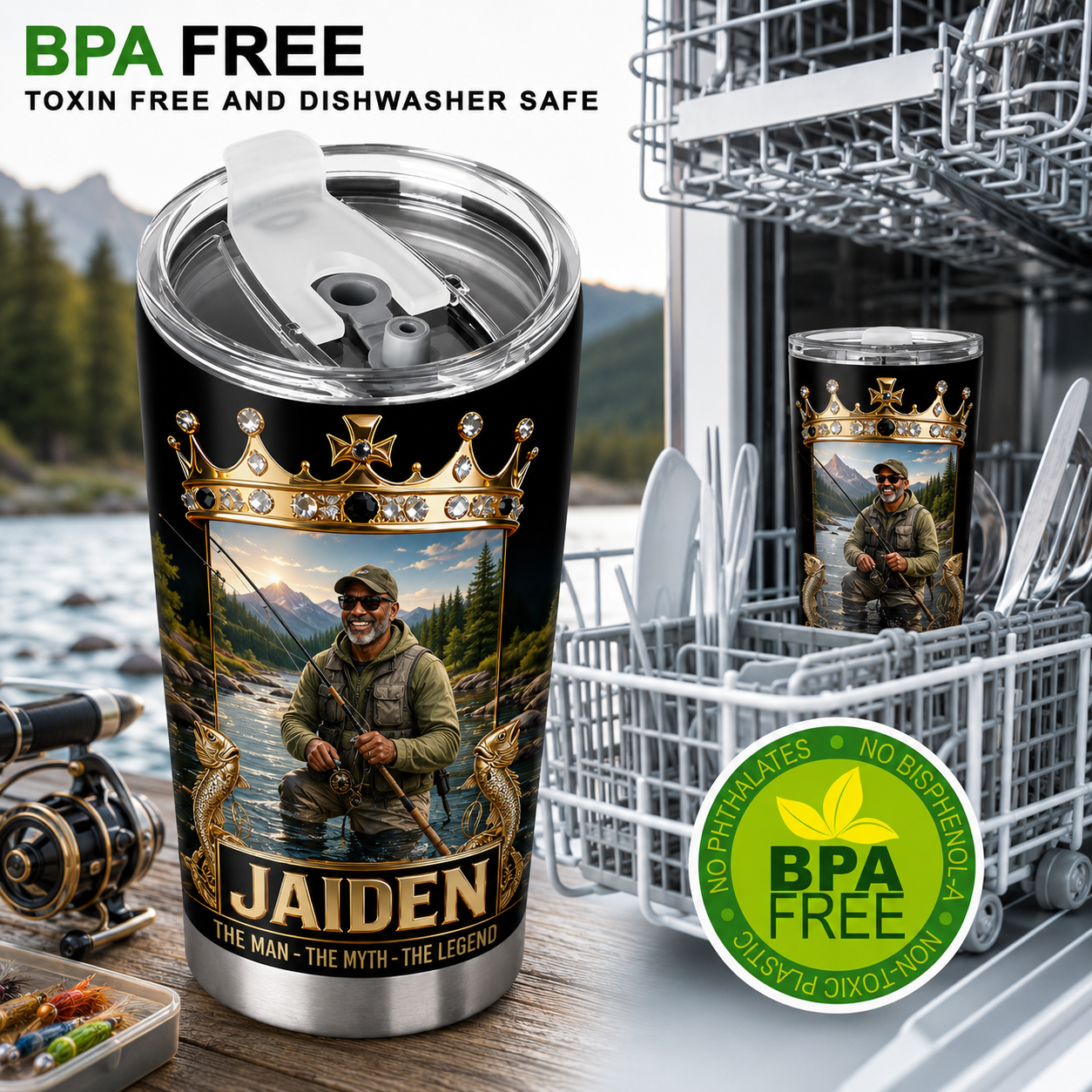 Personalized Fisherman Gift, Custom Fishing Scene Tumbler, Angler Stainless Steel Travel Mug, Father's Day Gift for Fishing Lovers