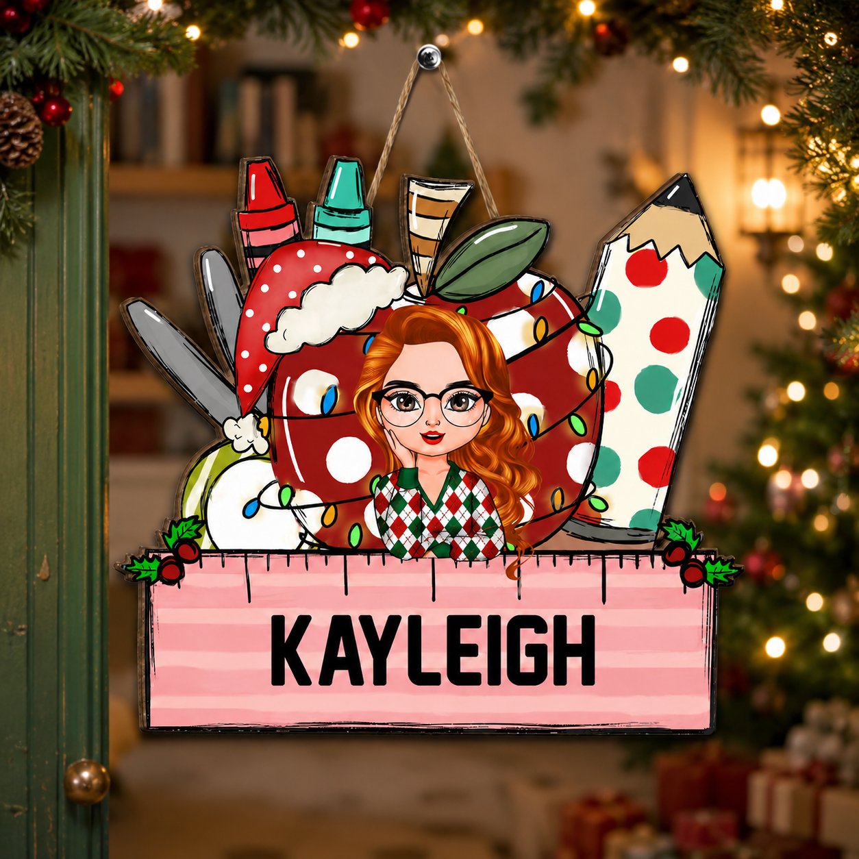 Best Teacher Ever Christmas - Personalized Custom Door Sign - Teacher's Day, Appreciation Gift , Christmas Gift For Teacher