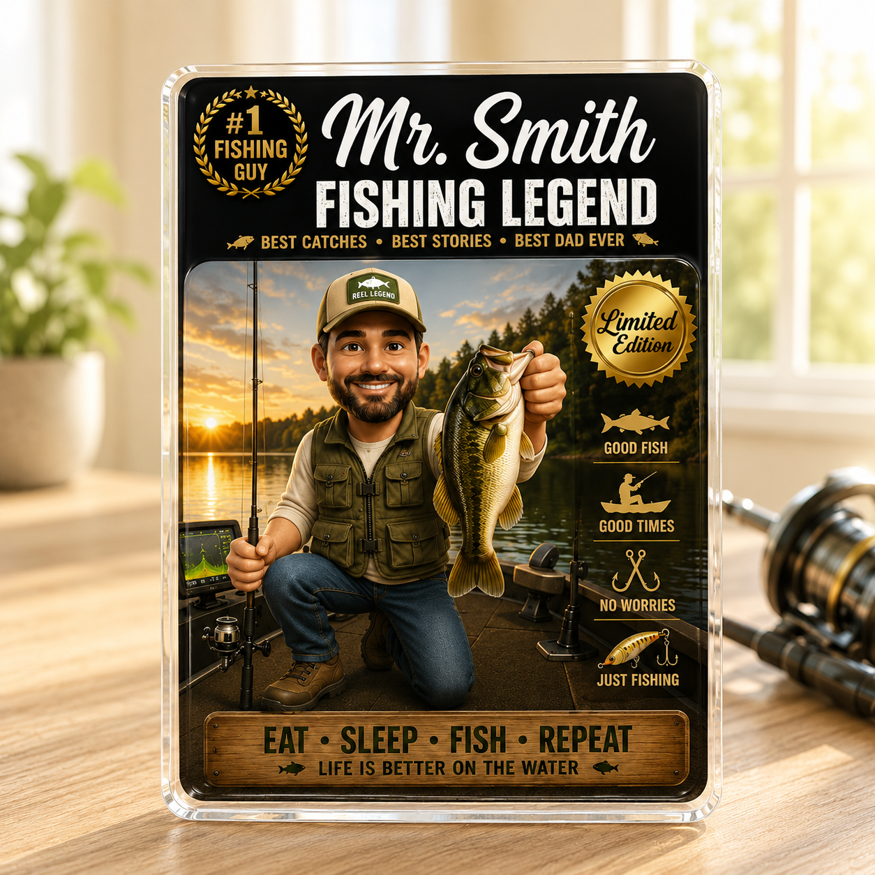 Personalized Fishing Legend Custom Photo Acrylic Plaque – Limited Edition Fishing Dad Grandpa Gift