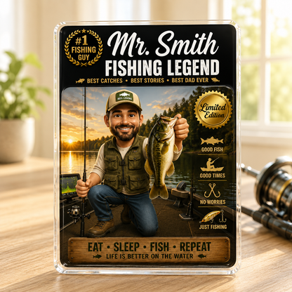 Personalized Fishing Legend Custom Photo Acrylic Plaque – Limited Edition Fishing Dad Grandpa Gift