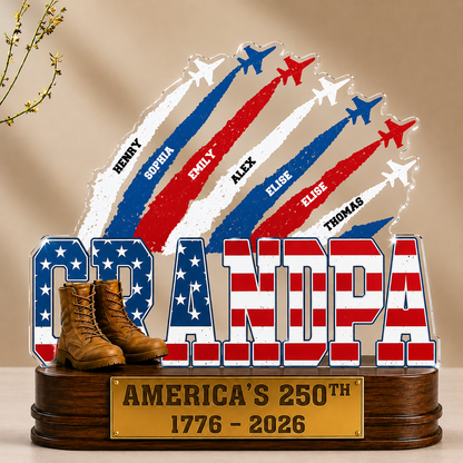Proud Dad Grandpa America 250th Anniversary Personalized Acrylic Plaque – Custom Kids Names Patriotic Gift for Dad, Grandpa, Father's Day Gift