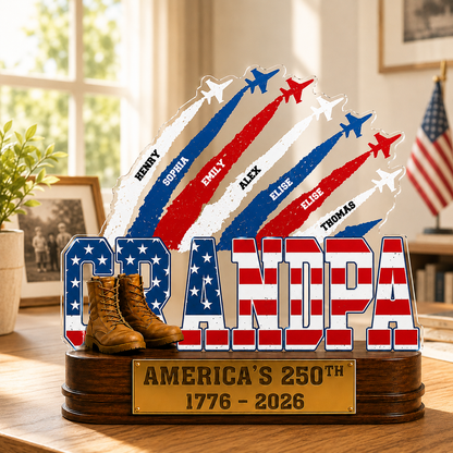 Proud Dad Grandpa America 250th Anniversary Personalized Acrylic Plaque – Custom Kids Names Patriotic Gift for Dad, Grandpa, Father's Day Gift