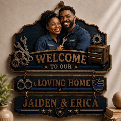 Personalized Mechanic Welcome To Our Loving Home Pallet Wood Sign – Custom Photo Rustic Wall Decor